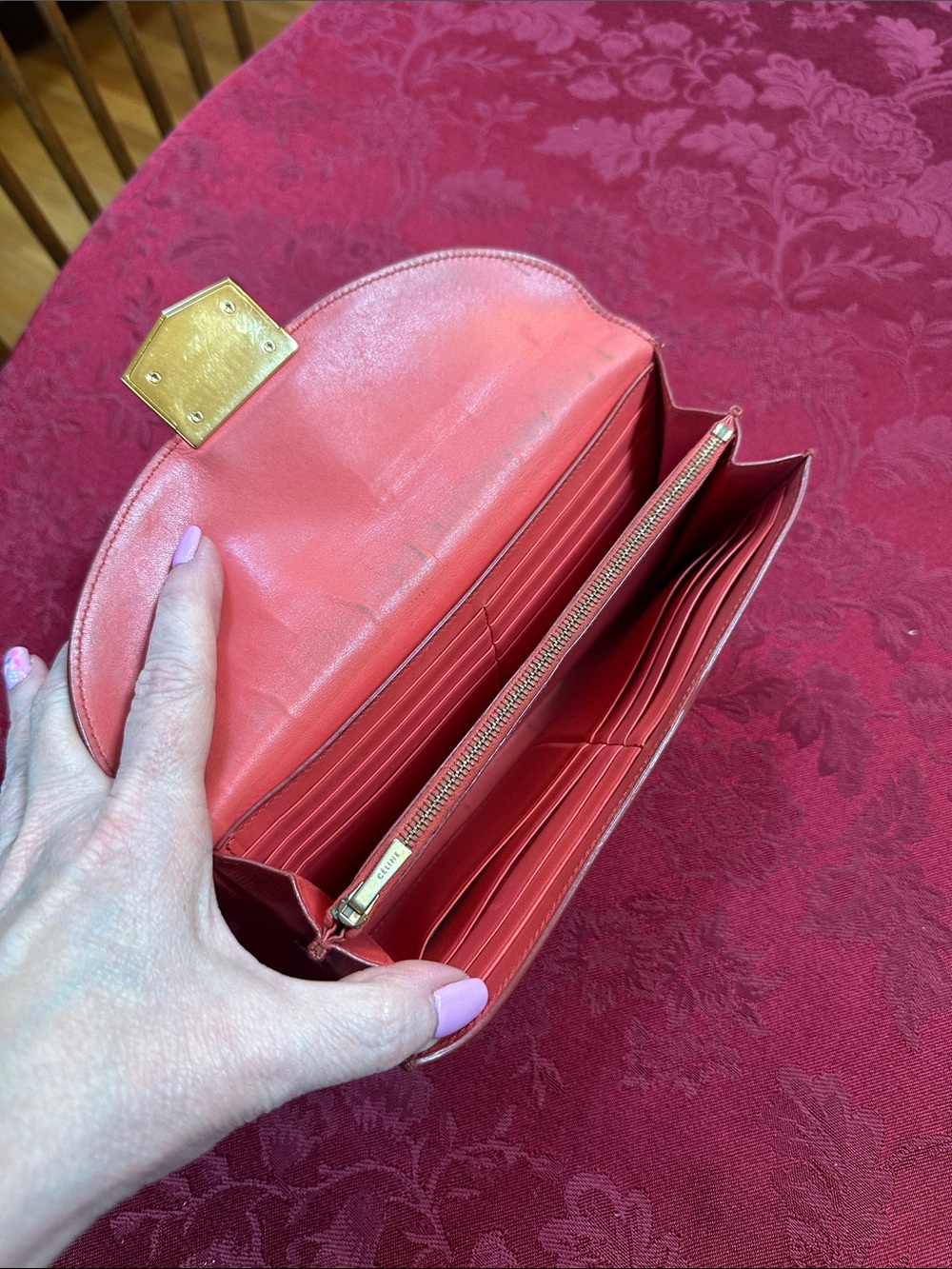 Celine Red Leather Trotteur Long Flap Wallet - Picture 3 of 3